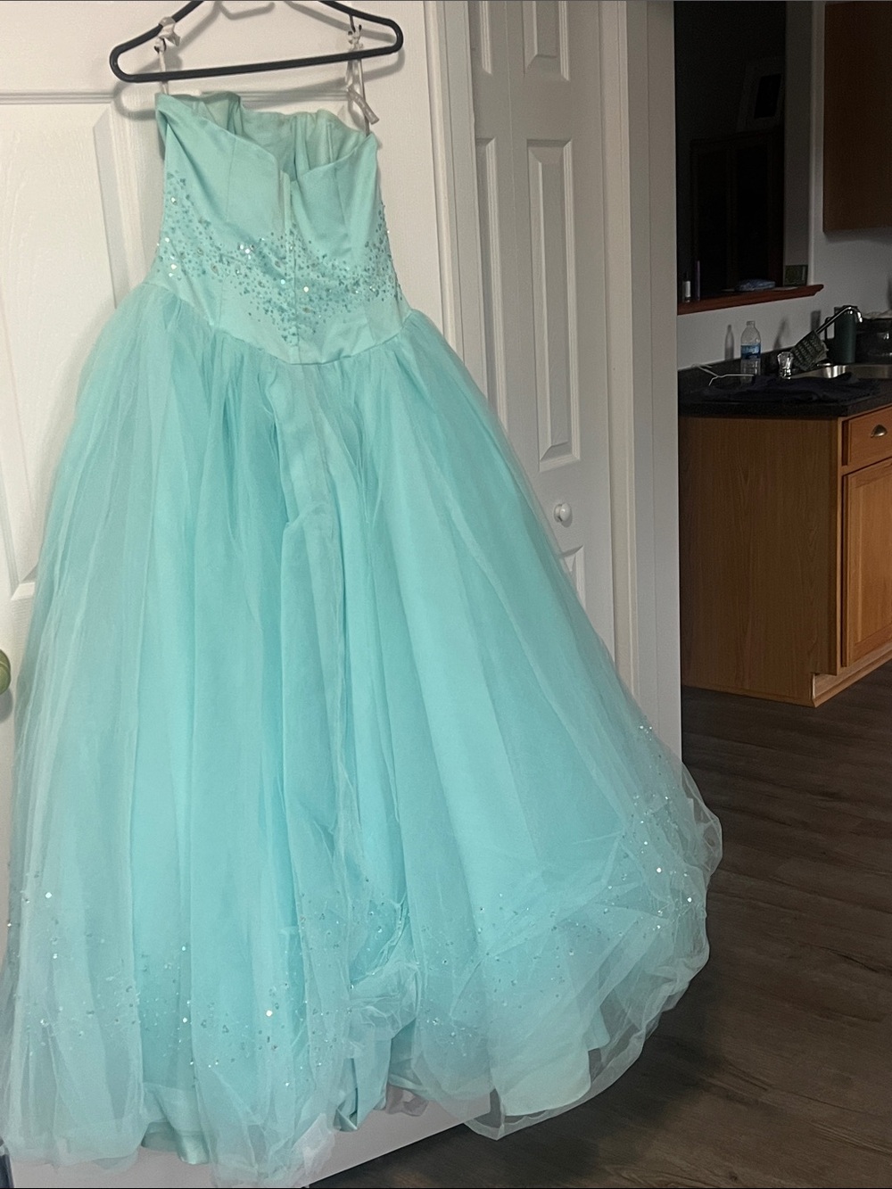 Aqua Tulle Ball Gown Prom Dress - Picture 2 of 7